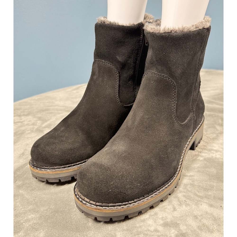 Calib Ankle Boots Womens 40 Black Suede Faux Fur Trim Lug Sole Zip